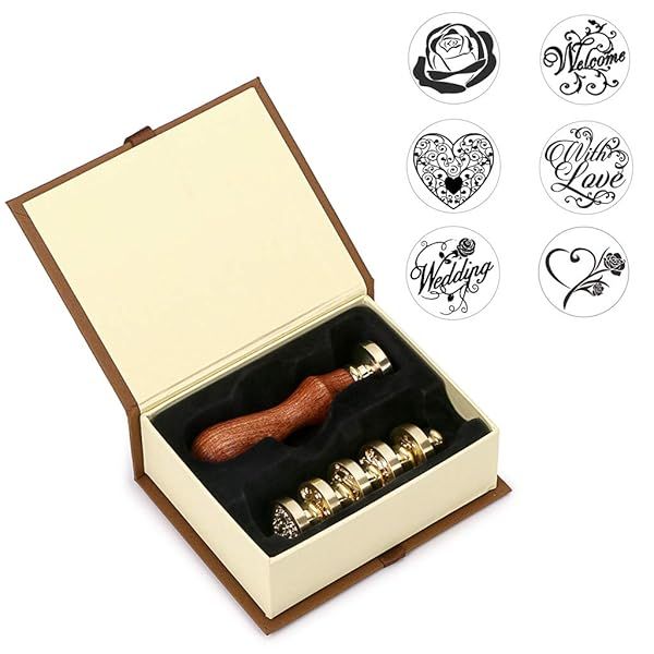 OwnMy 6 PCS Wax Seal Stamp Set - Vintage Wedding Sealing Kit with Gift Box for Romantic Invitations & Crafts