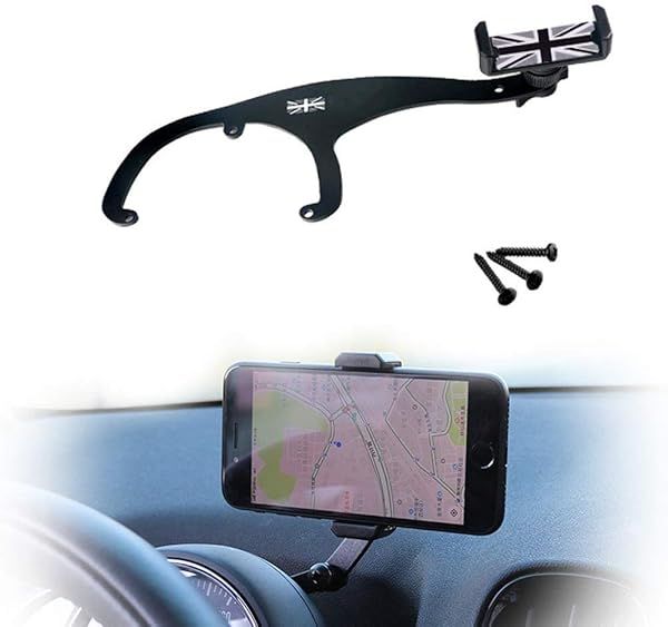 PGONE Union Jack Smartphone Holder for Mini Cooper R55 R56 - Rotatable Clip for 3.5-5.5 Inch Phones (Black & Grey)