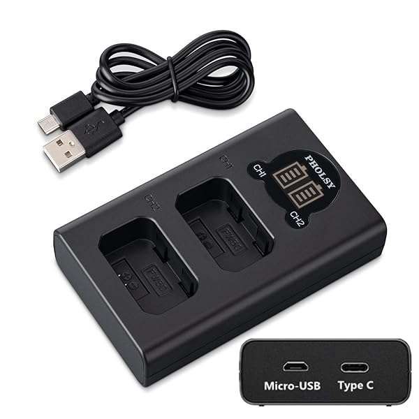 PHOLSY NP-FW50 Dual Battery Charger with Smart LED Display - Fast USB Charging for Sony Cameras
