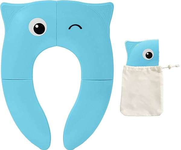 POKANIC Portable Toilet Potty Training Seat Cover for Kids - Non-Slip Silicone, Travel-Friendly, Reusable with Carry Bag (Blue)