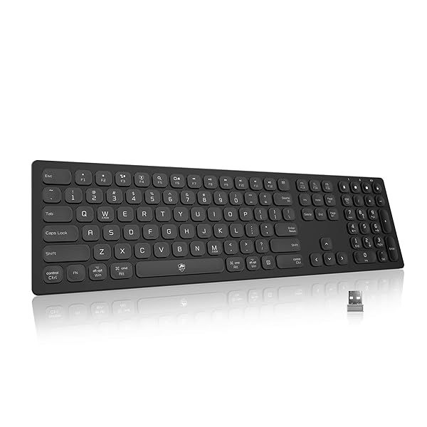 POWZAN Wireless Slim Multi-Device Keyboard: 2.4G & Bluetooth 5.1 Chiclet Keyboard for Mac, Windows, iPad, Android & More