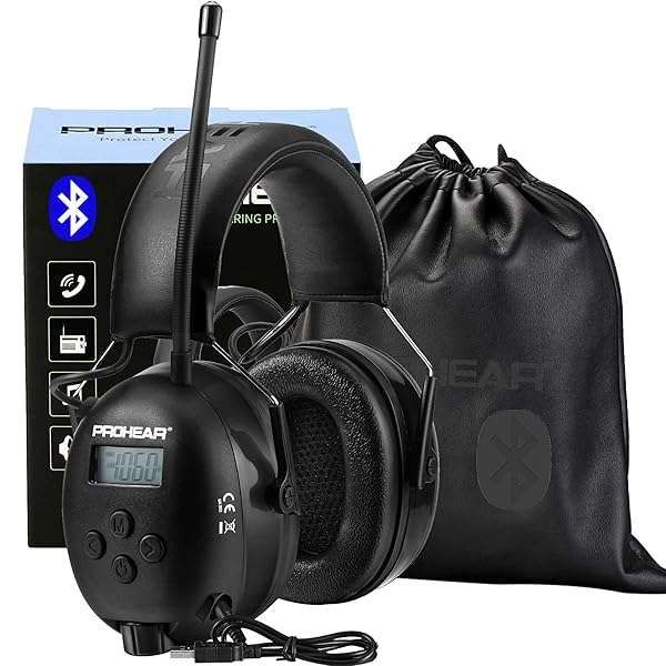 PROHEAR 033 Bluetooth 5.3 Hearing Protection Headphones - 25dB NRR, FM/AM Radio, 48H Playtime for Mowing & Workshops