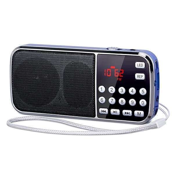 PRUNUS J-189 Bluetooth AM FM Radio: Portable, Heavy Bass, LED Flashlight, MP3 Player - Rechargeable & Compact (Blue)