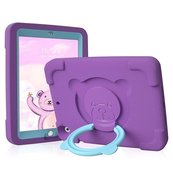"Buy PZOZ iPad Kids Case for Air 1/2 & 6th Gen - Shockproof, Cute, Rotating Handle, 9.7" Protective Cover for Boys & Girls (Purple)"