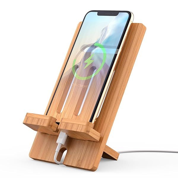 "Adjustable Bamboo Tablet & Phone Stand for iPad, Kindle & More - Compatible with 4.7-13" Devices"
