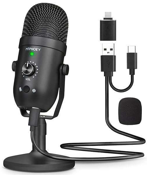 Best Podcast Microphone for Phone: MTPHOEY USB Mic for TikTok, PC, PS4 & More - Noise Cancelling, Plug & Play for Streaming & Gaming