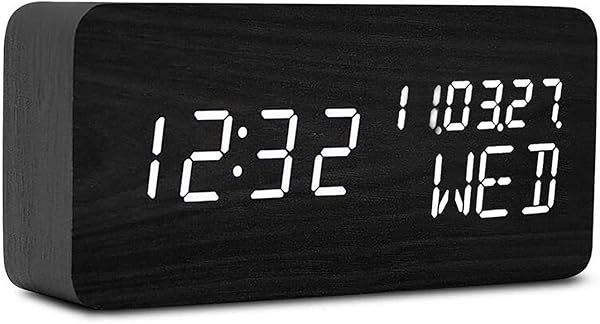 Pokanic Wood Digital Alarm Clock: LED Display, Date, Temp & Nightlight for Home & Office