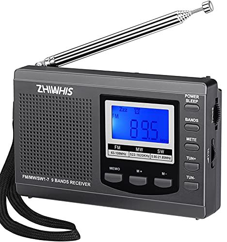ZHIWHIS Portable AM FM Shortwave Radio: Best Reception, Battery Operated Alarm Clock & Sleep Timer