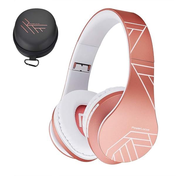 PowerLocus Bluetooth Over-Ear Headphones: Wireless, Foldable, Built-in Mic, FM - Perfect for iPhone, Samsung, iPad, PC (Rose Gold)
