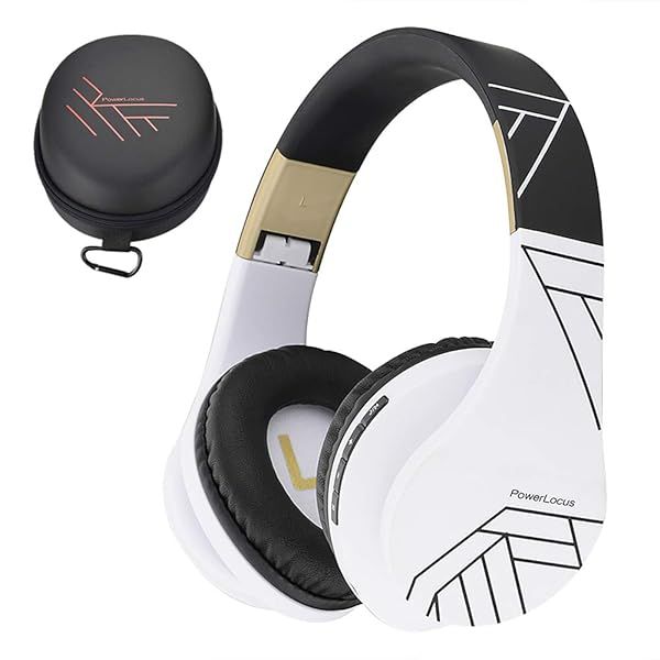 PowerLocus Bluetooth Over-Ear Headphones: Wireless, Foldable, Built-in Mic & FM for iPhone, Samsung, iPad, PC - Black/White