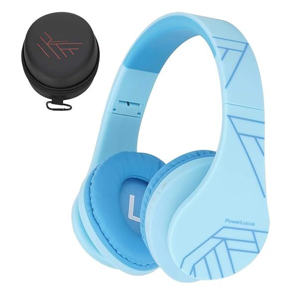 PowerLocus Kids Bluetooth Headphones: Safe 85DB, Foldable, Microphone & Carry Case for Online Classes & More