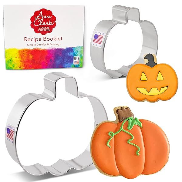"Buy Ann Clark 2-Pc. Pumpkin Cookie Cutters Set - Made in USA, 4" & 3" Sizes for Perfect Fall Baking!"