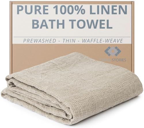Pure 100% Linen Bath Towel - Lightweight 30x60 Travel & Beach Towel, Quick Dry Waffle Weave for Hair & Bathroom Use