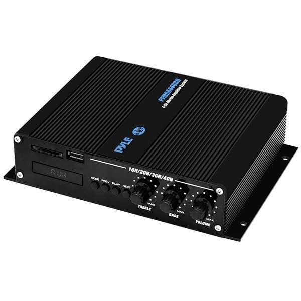 Powerful Pyle 4 Channel Marine Amplifier - 400W RMS, Bluetooth, Waterproof, Compact Stereo with LCD Screen - PFMRA440BB