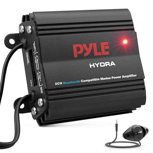 Powerful Pyle 2-Channel Marine Amplifier - 200W RMS, Bluetooth, Full Range Stereo, HD Audio System