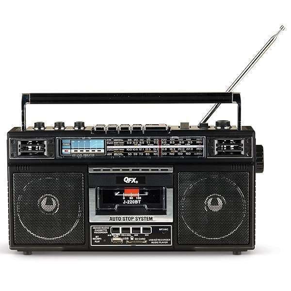QFX J-220BT Boombox: Bluetooth, MP3 Conversion, 4-Band Radio & Dual Speakers - Ultimate Portable Sound!
