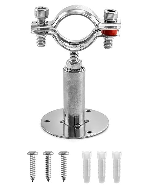 "QWORK 1-1/4" Adjustable Stainless Steel Wall & Ceiling Pipe Support Clamp - Ideal for Tubes & Rods"