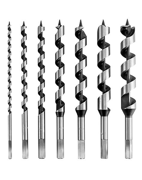 "QWORK 7-Piece Auger Drill Bit Set - 9" Hardened Steel for Precise Wood Drilling (1/4" to 1") - Deep Clean Holes"