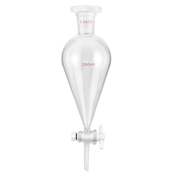 QWORK 250ml Separating Funnel with 24/29 Joints & PTFE Plug - Ideal for Lab Use