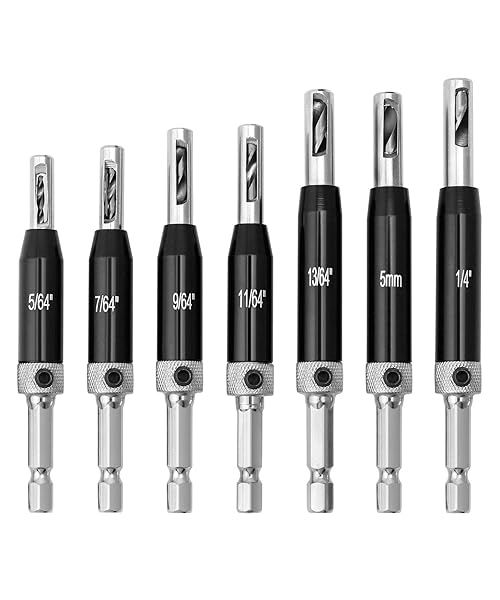 "QWORK Vix Bits Self-Centering Door Hinge Drill Bit Set - High-Speed Steel, 5/64" to 1/4" Sizes (BLACK)"