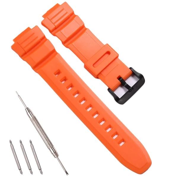 RCNZWQB 16mm Waterproof Resin Watch Band for Casio MCW-100H & WS-220 - Stylish Orange Rubber Strap