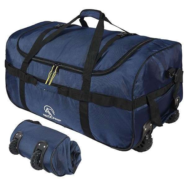 REDCAMP 120L Foldable Duffle Bag with Wheels - Durable 1680D Oxford Travel Gear in Navy Blue