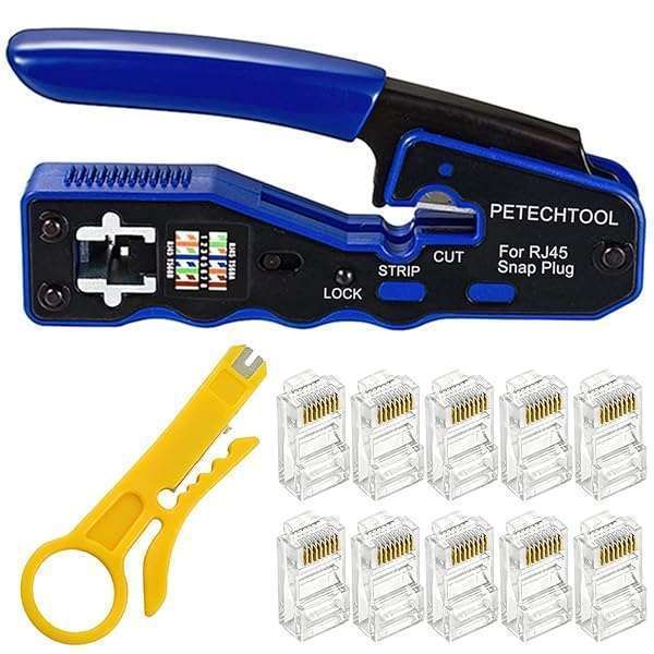 RJ45 Crimp Tool Kit: Ethernet Crimper, Stripper & 10 Cat6 Connectors for Cat5e/Cat6/Cat6a - Perfect for DIY Networking!