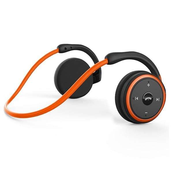 RTUSIA Small Bluetooth Sports Headphones - Wireless, Foldable, 12-Hour Battery, Built-in Mic, Crystal-Clear Sound (Orange)