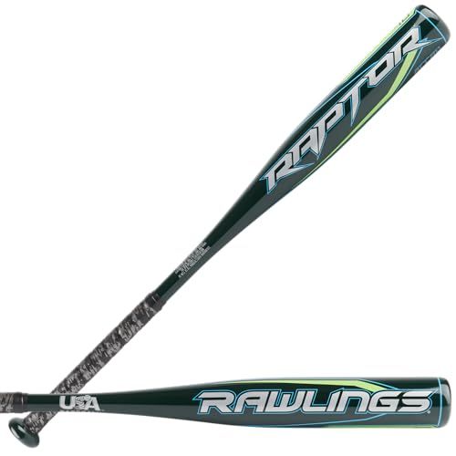 "Rawlings RAPTOR USA Baseball Bat -10 | 29" One-Piece Aluminum | Dark Green | Perfect for Young Players"