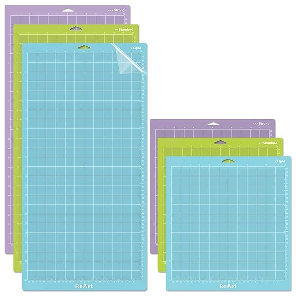 ReArt Cutting Mat Variety Pack for Cricut Maker & Explore - 6 Adhesive Mats (12x12 & 12x24) - Strong, Standard, Light