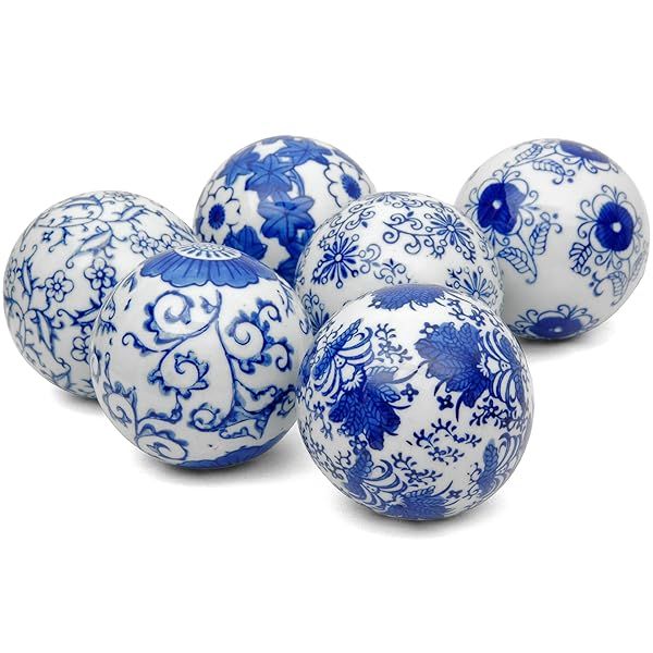 Red Lantern BW-BALL2-BLU: 8 Count Blue & White Porcelain Ball Set for Home Decor