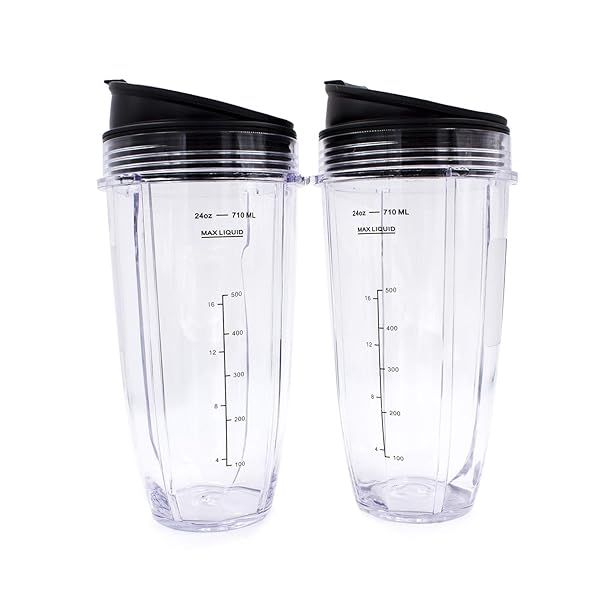 Replacement Blender Cups with Lids (2 Pack) - 24 Oz for Ninja Auto iQ Models BL480, BL482, BL642 & More