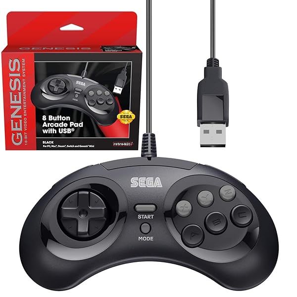 Retro-Bit Sega Genesis USB Controller - 8-Button Arcade Pad for Mini, Switch, PC, Mac & More