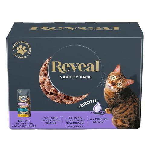Reveal Natural Wet Cat Food: Grain-Free, Limited Ingredient Fish & Chicken Pouches - 12 Count, 2.47 oz Each