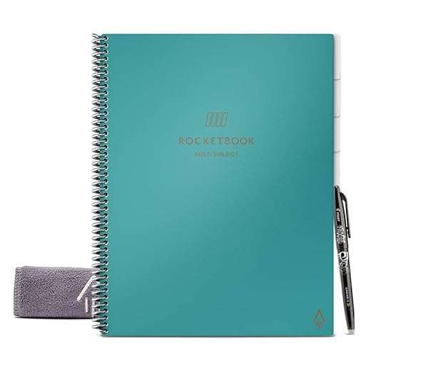 "Rocketbook Multi-Subject Smart Notebook: Reusable Scannable Lined Notebook with Dividers & Pen - Teal, Letter Size (8.5" x 11")"