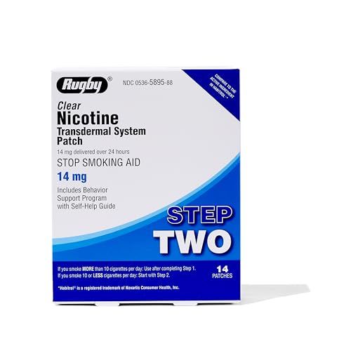 Rugby Clear Nicotine Patches - Step 2 (14mg) Transdermal Aid for Quitting Smoking & Vaping - 14 Count