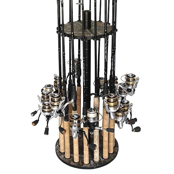 Rush Creek Creations Round Spinning Fishing Rod Holder for 16 Poles | Organize Your Fishing Gear & Accessories Efficiently