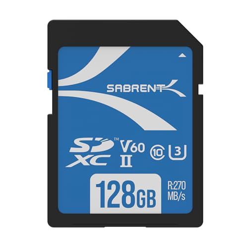 SABRENT Rocket V60 128GB SD UHS-II Card - High-Speed 4K Video, R270MB/s W170MB/s, V60 U3 A1 Performance