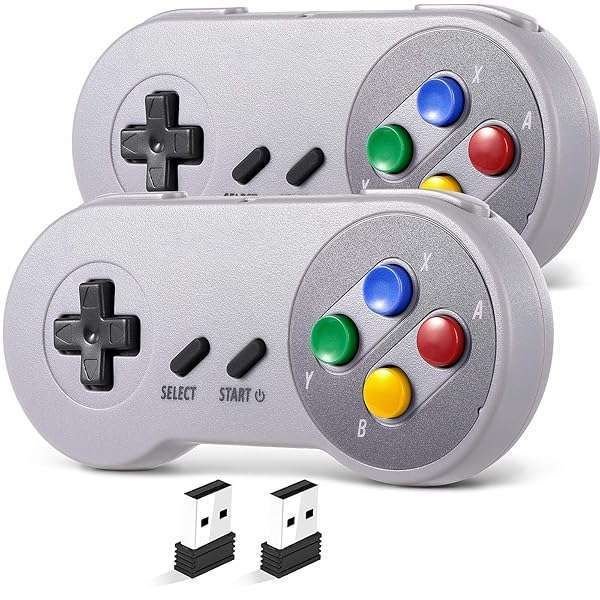 SAFFUN 2 Pack Wireless USB Controllers for SNES Games - Compatible with PC, Mac, Linux, Raspberry Pi & Retropie (Multicolored Keys)