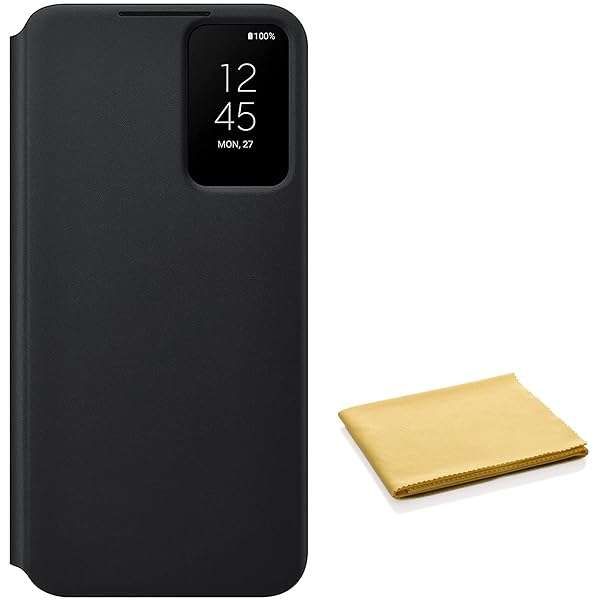 SAMSUNG Galaxy S22+ Plus S-View Flip Cover Case - Stylish Protection & Tap Control - Includes Microfiber Cloth - Black