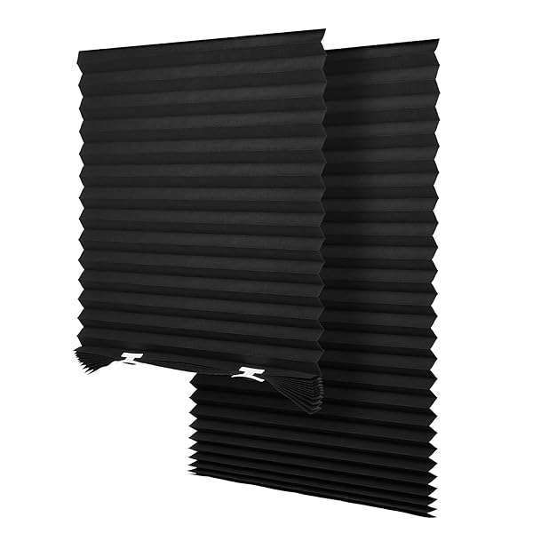 "SEEYE Cordless Light Filtering Blinds - Easy Cut & Install Pleated Shades, 36x72", Black - 2 Pack with Clips"
