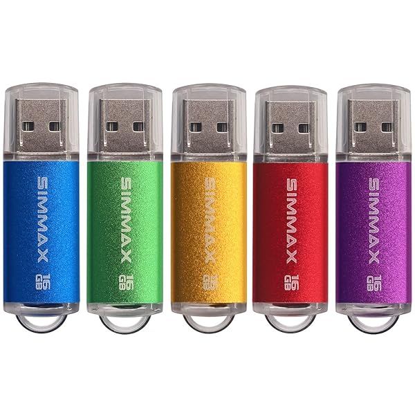 SIMMAX 5 Pack 16GB USB 2.0 Flash Drives - Colorful Memory Sticks with LED Indicator