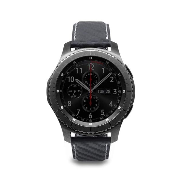 SLG Handmade Italian Carbon Leather Band for Gear S3 Frontier/Classic & Galaxy Watch 22mm - Black Clasp & Gift Box