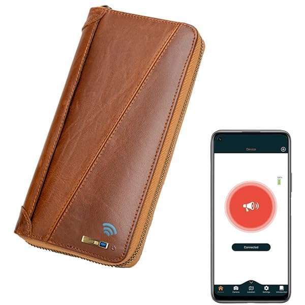 SMART LB Anti-Lost Bluetooth Leather Wallet: GPS Tracking, Alarm & Bifold Card Case - Stylish Brown Purse