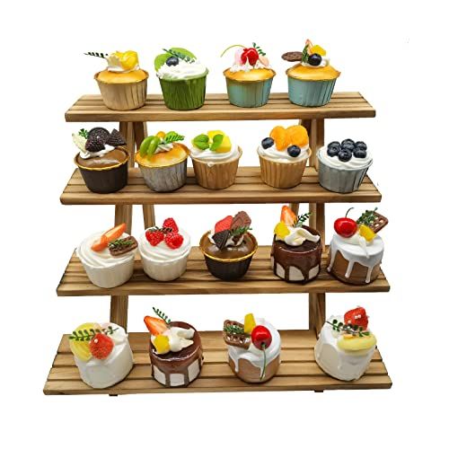 SOYOKAZE 4-Tier Rustic Wood Plant Stand - Versatile Display for Cakes, Desserts & Collectibles