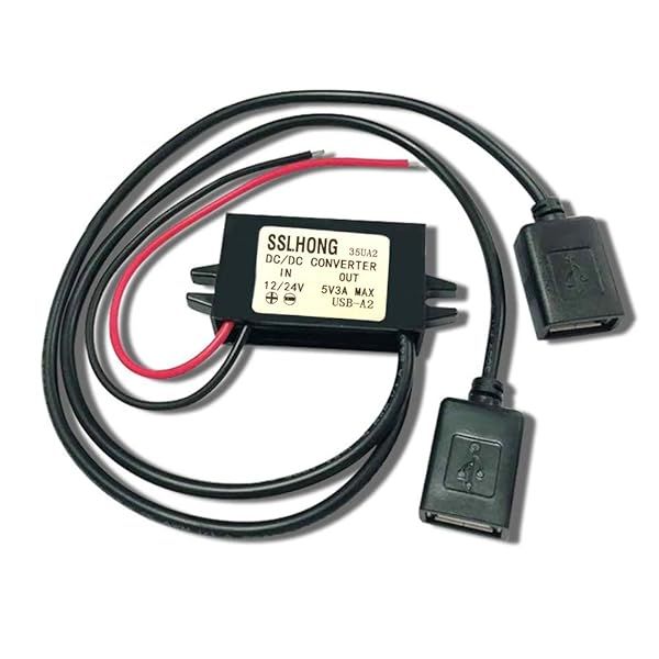 SSLHONG Waterproof DC Converter 12V to 5V Dual USB Adapter for Samsung Galaxy, iPad, iPhone - 3A/15W Voltage Regulator
