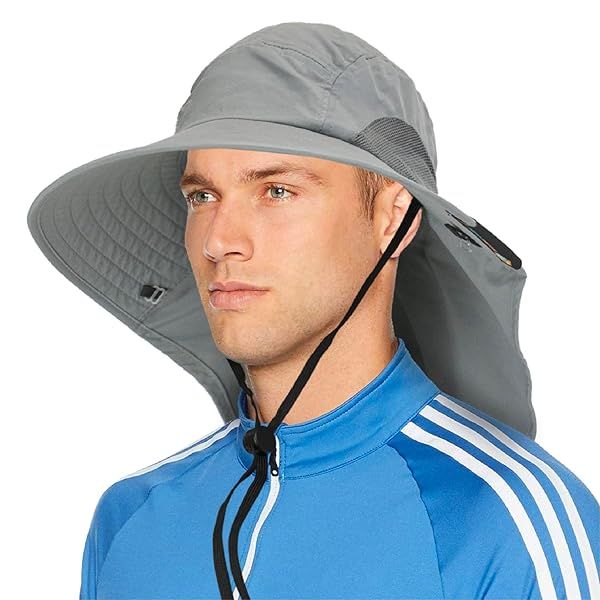 UPF50+ SUN CUBE Wide Brim Sun Hat with Neck Flap for Men & Women - Perfect for Fishing, Hiking & Outdoor Protection | Gray