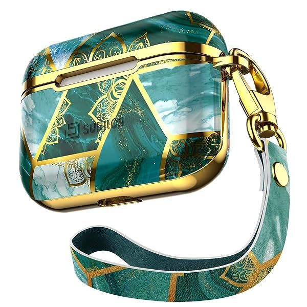 Suritch AirPods Pro Case - Cute Marble Design, Slim Shockproof Protection & Front LED Visible (Green Mandala) with Lanyard