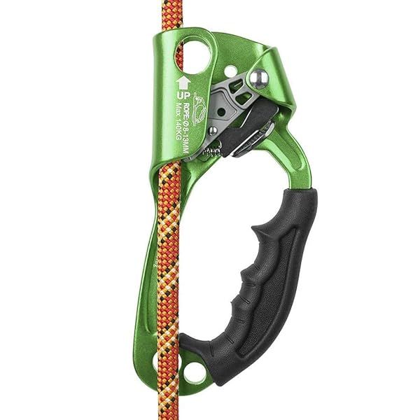Lightweight SZCQ SRT Hand Ascender for Climbing - Ergonomic Rappelling Gear for Arborists & Mountaineers (Green, Right Hand)