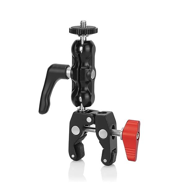 SZRIG Multi-Functional Ballhead Clamp Magic Arm Adapter - Robust Central Lock Knob (Red) for Photography